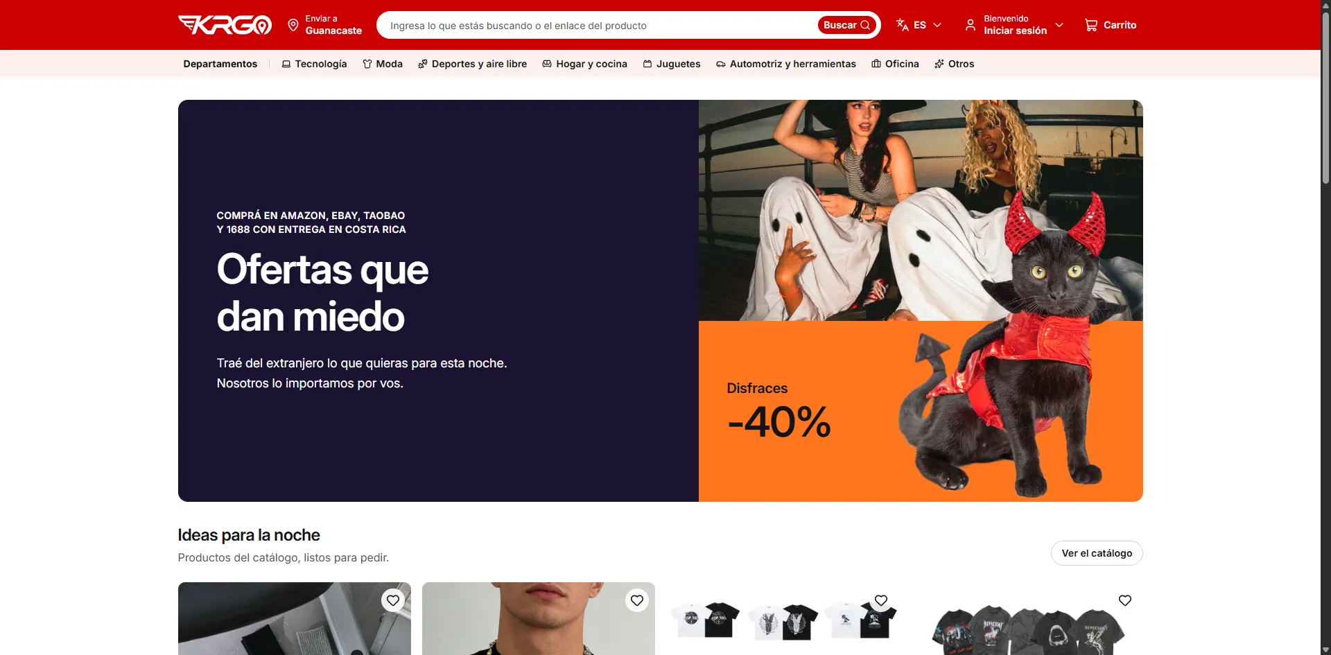 Página de inicio de Krgo con el buscador de productos y las ofertas de la temporada.